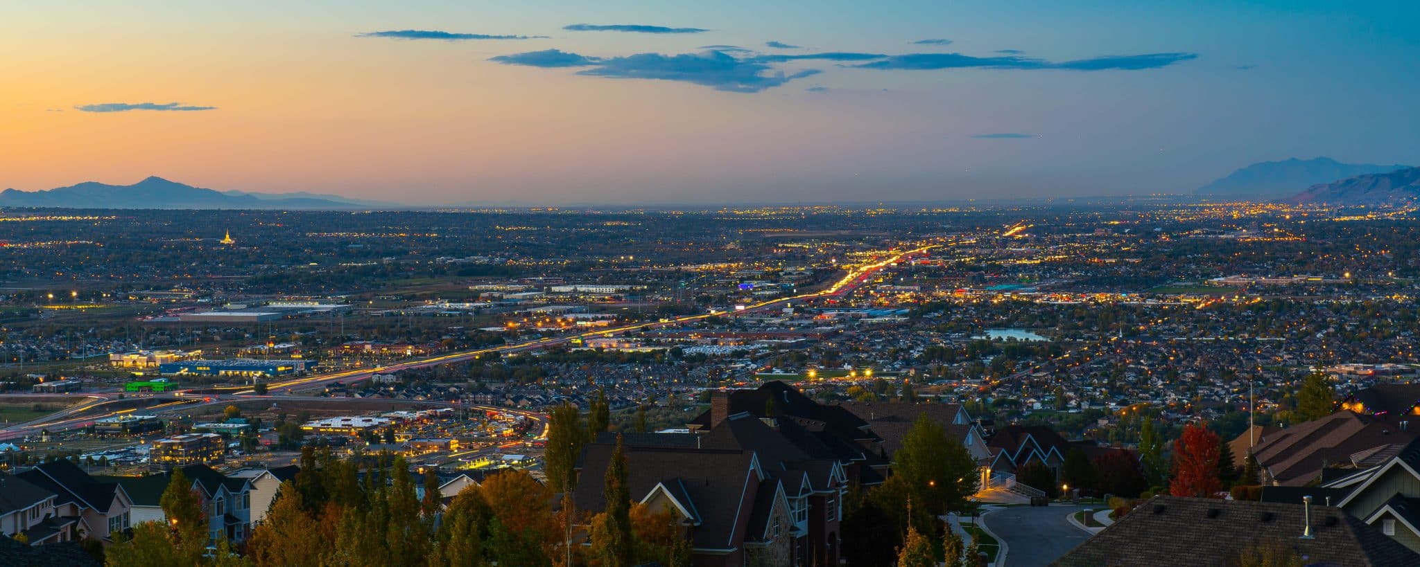Draper Utah at Dusk Draper Utah at dusk with I-15 traffic leading North to Salt Lake City